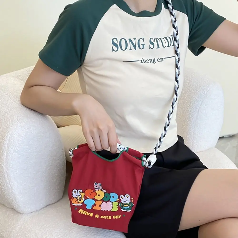 Printed Ball Chain Embroidery Canvas Bag Versatile Japanese Cartoon Pattern Makeup Bag Shopping Bag Girls