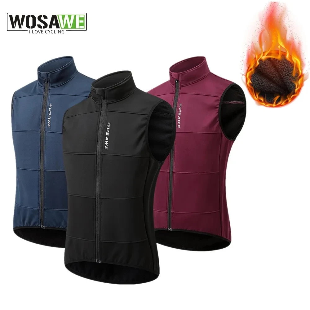 WOSAWE Mens's Winter Thermal Cycling Vest Warm Sleeveless Windproof Waterproof Running Vest MTB Bike Bicycle Reflective Clothing