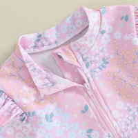 Kids Clothes Girl Swimsuits Cute Floral Print Ruffle Long Sleeves Zipper Bodysuit Beachwear Bathing Suits Baby Swimming Clothing 5