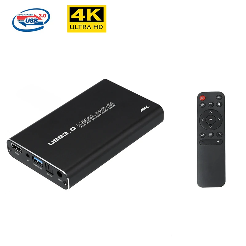 Media Player 4K USB3.0 HDD Media Player Full HD H.265 Media Player Center with Auto Play For USB OTG SD AV TV AVI RMVB RM PPT SPDIF USB Hard