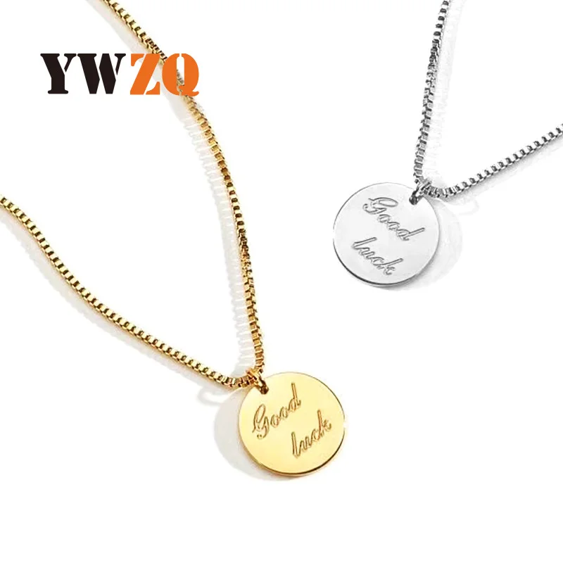 

Stainless Steel Good Luck Round Label Pendant Box Chain Ring Necklace Simple Wind Titanium Steel Necklace
