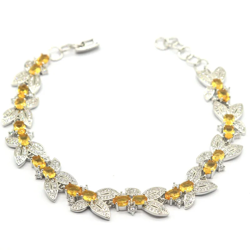 

18x11mm New Designed 18.5g London Blue Topaz Golden Citrine White CZ Woman's Wedding Silver Bracelet 7.5-8.5inch