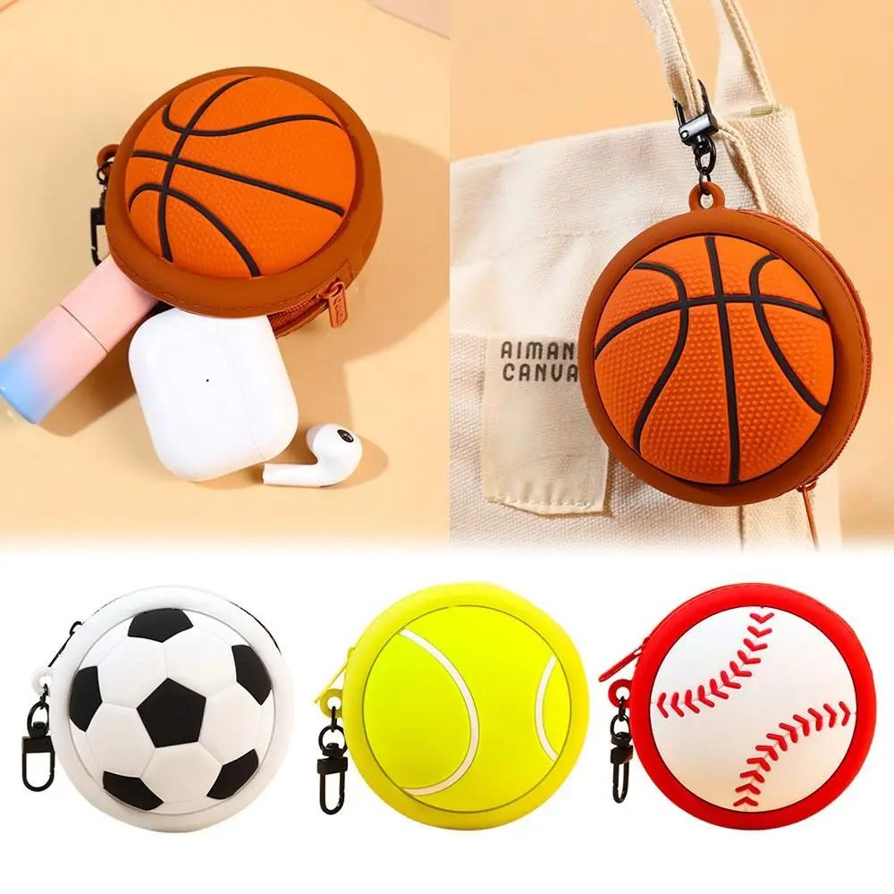 Key Chain Wallet Headphone Earphone Bags Mini Lipstick Storage Bag Basketball Football Shaped Handbag with Zipper Pendant