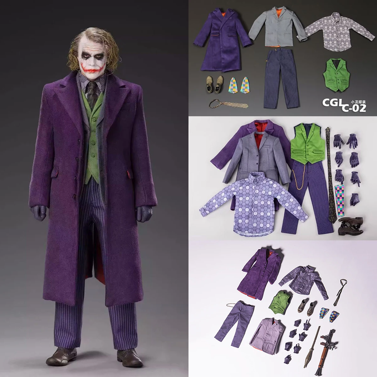 

1/6 Scale Men Clothes Male DIY Joker Clown Heath Costume Exquisite Ledger Purple Windbreaker Coat Set for 12" Action Figure Body