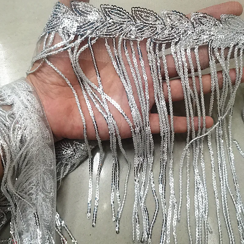 10Size Length 20cmSequined Fringe Tassel Small Leaf Colorful Sequins Stage Lace Dress Decoration Accessories