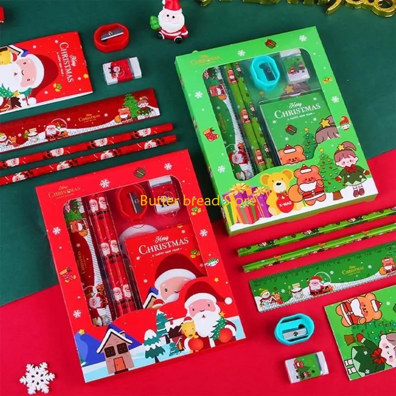 W89C 어린이 Chrismas 선물 문구 키트 크리스마스 문구 선물 세트 지우개 스위트