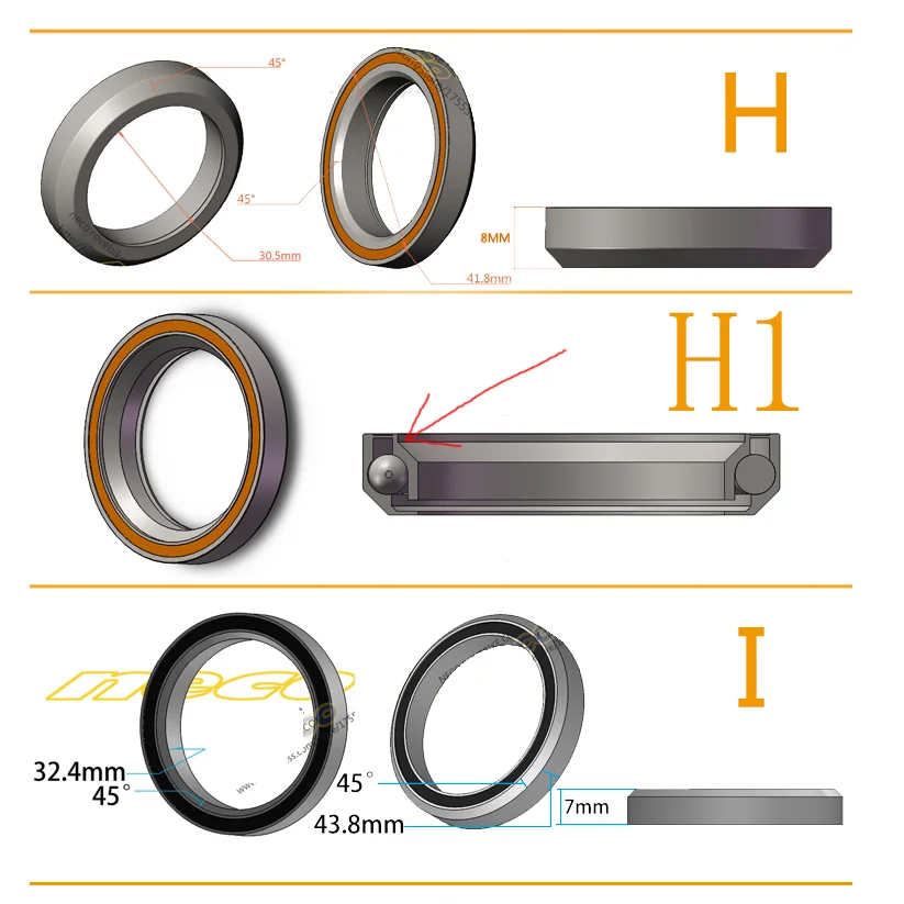 Neco Bearing Road Bike MTB Headset Bearing Bicycle 38 39 41 41.8 43.8 44 46.8 46.9 47 48.9 49 50.8 51 51.8 52 mm for Giant bicycle ball bearing,bike headset bearings