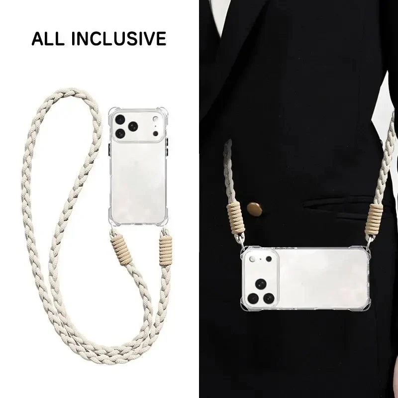 Luxury Clear Crossbody Strap Case with Four-Corner Hook and Lanyard Neck Cord