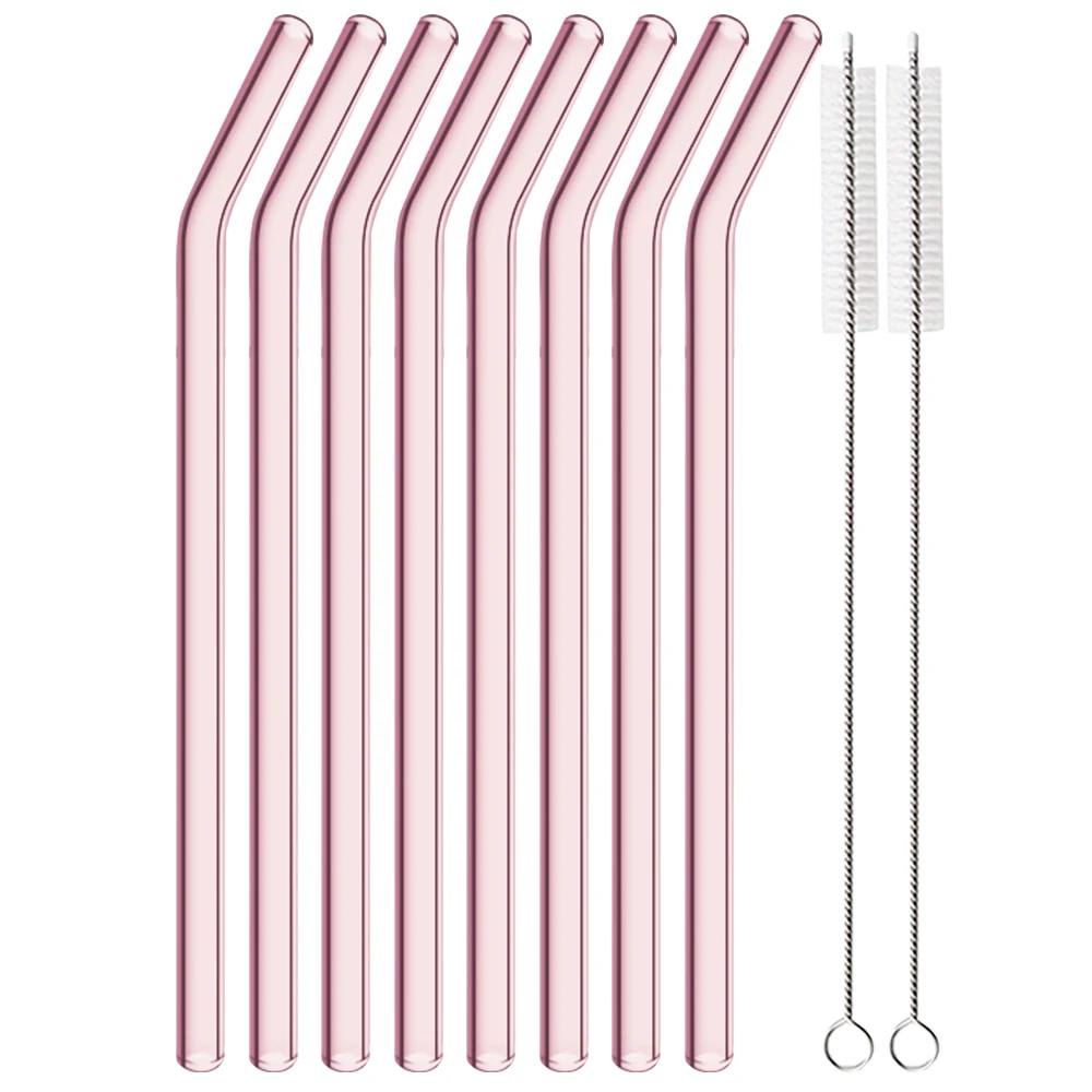 Set of 8 Reusable Glass Straws with Cleaning Brushes - Eco-Friendly and Durable for Smoothies and Cocktails