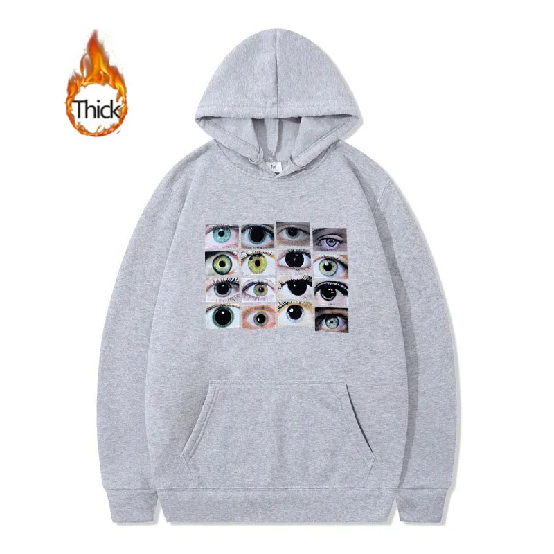 Eyes Print Thick Hoodie Harajuku Punk Men Women Eyes Y2k Hoodie Clothes Grunge Oversized Goth Sweatshirts For Cool Girls Boys