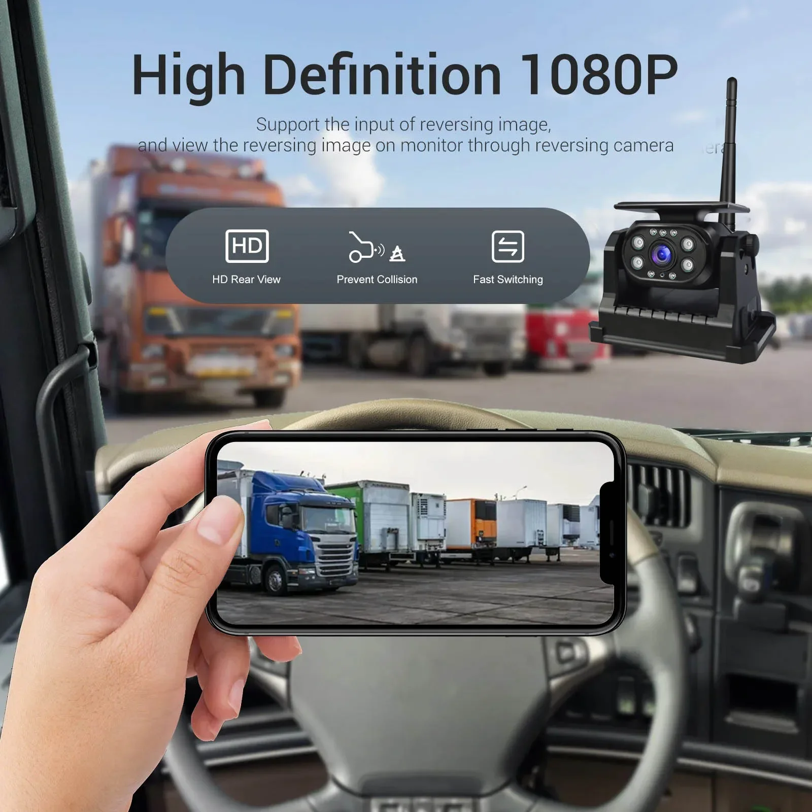 

1080P Magnetic Solar Power Wireless WiFi Rear View Backup Camera iPhone Android APP With Built-In Battery for RV Truck Camper