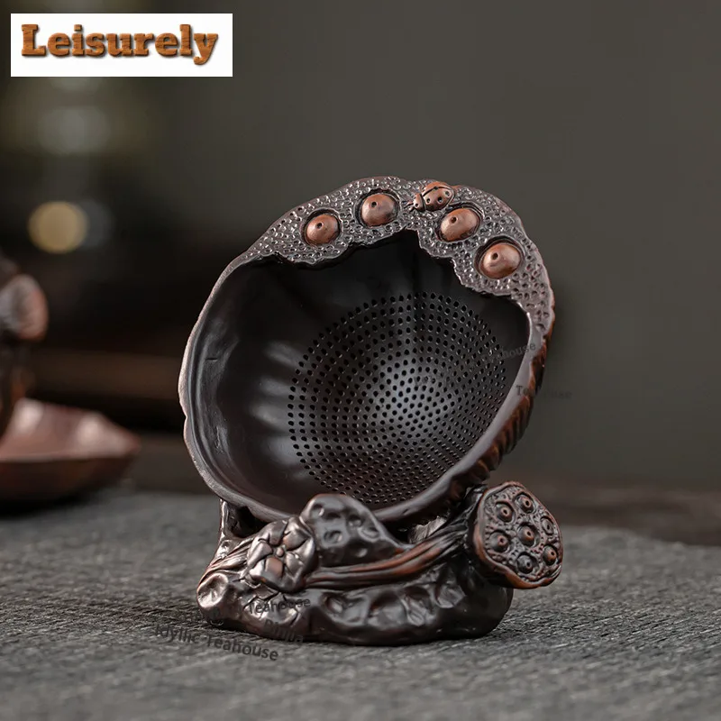 Creative Purple Clay Tea Strainer Filter Household Leaf Full Ceramic Hole Sea Gongdao Cup Set Acce Tea Ceremony Accessories Gift