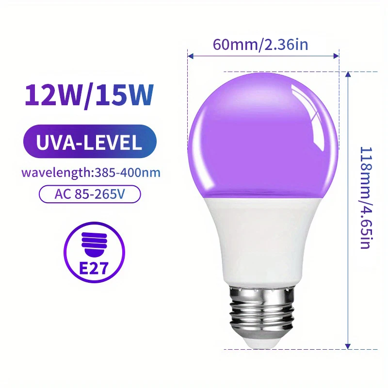 12W 15W UV Purple LED Light Bulb AC 85-265V PurpleTransparent Cover Party Ghost House Fluorescent Atmosphere Decoration Light