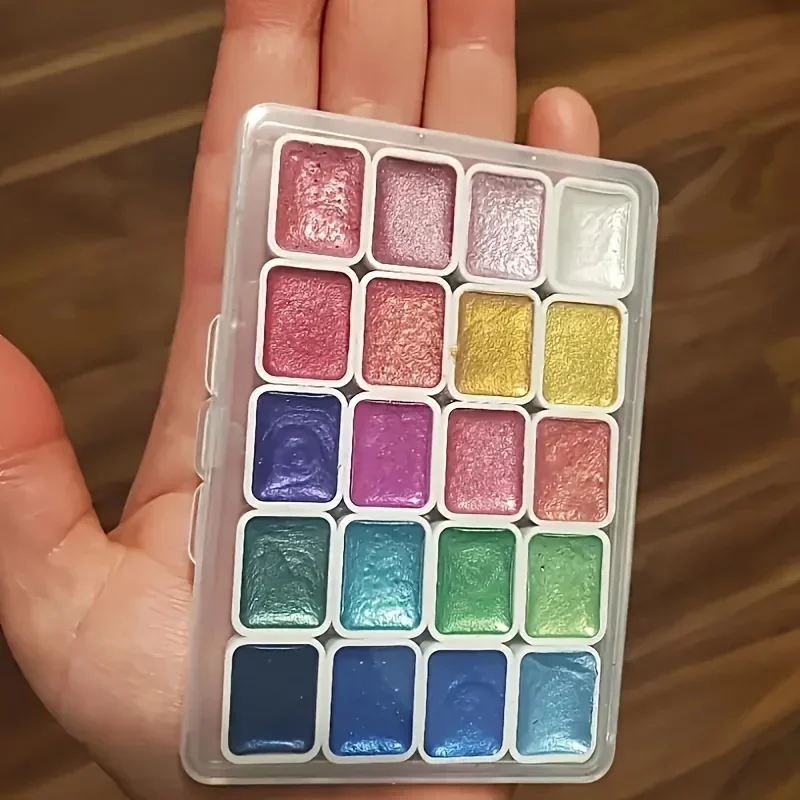 Description Picture 3 of item20-Color Solid Watercolor Paint Set with Pearl Shimmer-Non-Fade Vivid Pigments for Nail Art,Crafts,DIY Painting
