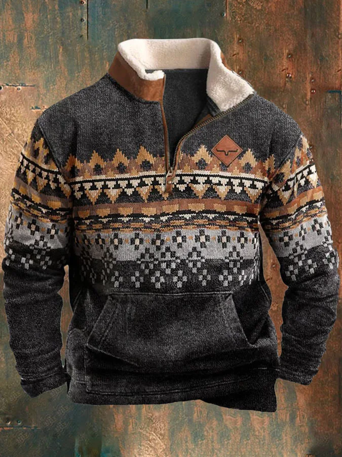 Spring Autumn New Men Wool Collar Half-zipper Hoodies Sweatshirts Print Casual European American Trend Jacket Long-sleeved Tops