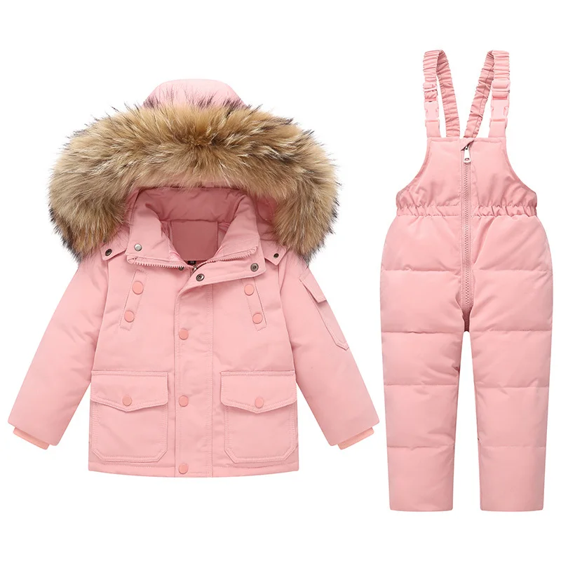 

-30 C Baby winter Thicken Warm down jacket toddler jumpsuit children kids clothing Set 2pcs girl clothes Infant snowsuit 1-6Y