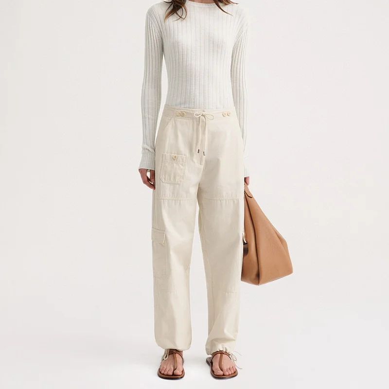 

Totem-Women's Cotton Jeans, Mid-Waist, Casual, Full Length, Multi-Pocket, Straight Legged Leg Pants, Autumn, Winter