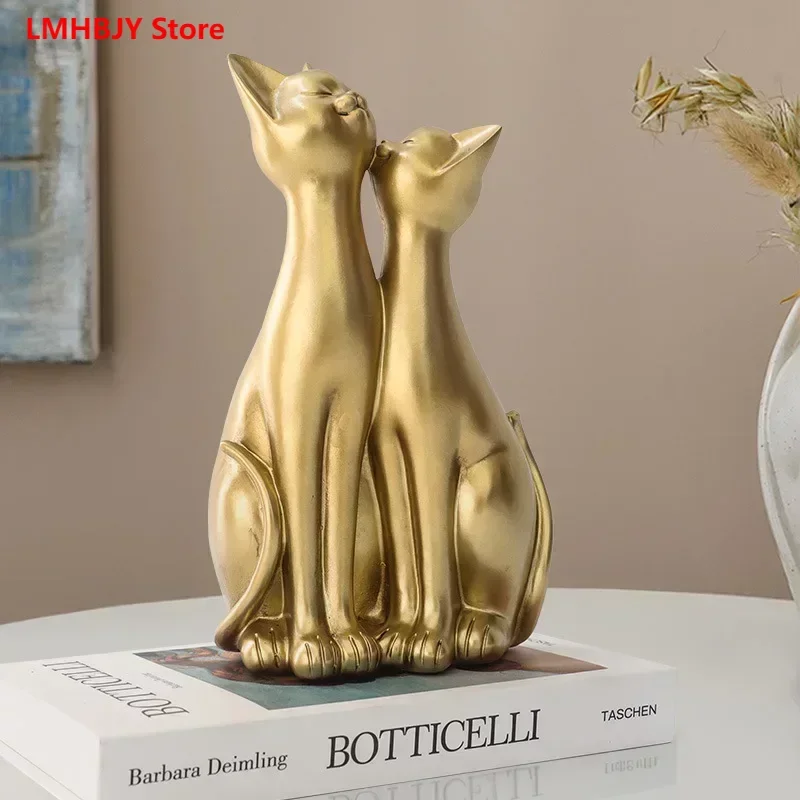 

European Minimalist Creative Abstract Couples Cats Animals Resin Decorations Living Room Tabletops Bookcases Home Furnishings