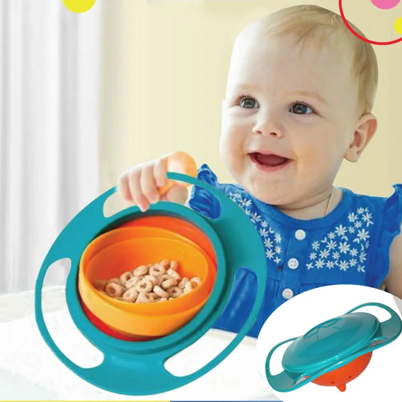 360 Rotate Baby Gyro Feeding Bowl Anti Non Spill Food silicone bowl