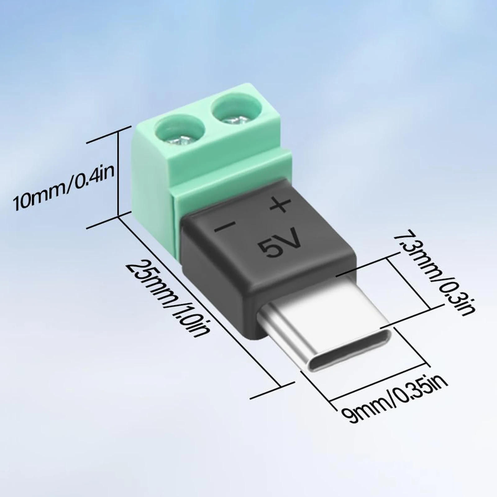 USB 타입 C 남성-2핀 나사 단자 충전 어댑터 5V 타입 C 2핀 무납땜 OTG 커넥터 (모바일 기기 충전용)