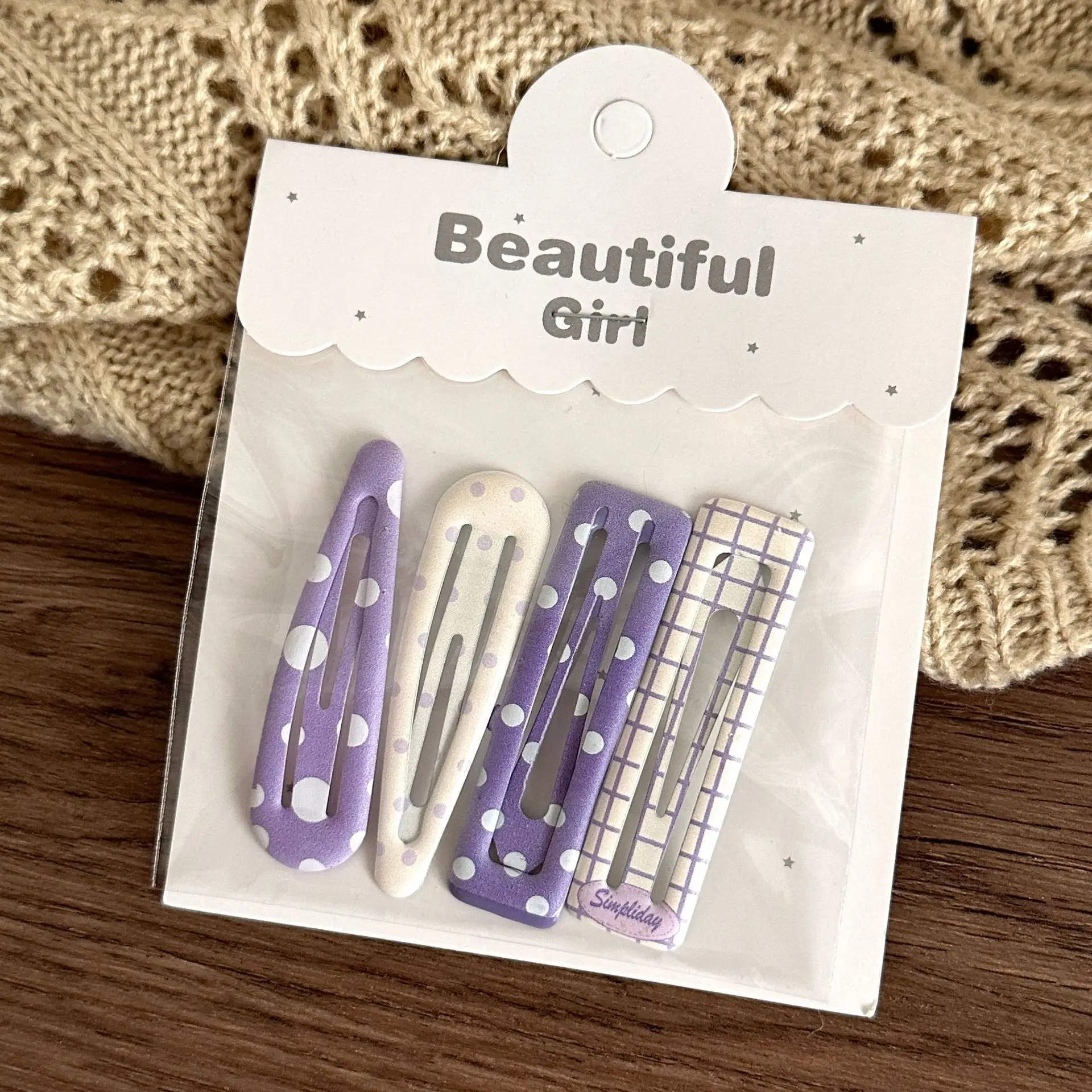 4 stücke Mode Wasser-tropfen Haarnadeln Plaid Dot Print Matt Legierung Haar Clips Für Mädchen 6 cm Candy Farbe haarspange Süße Haar Zubehör – Detail 16