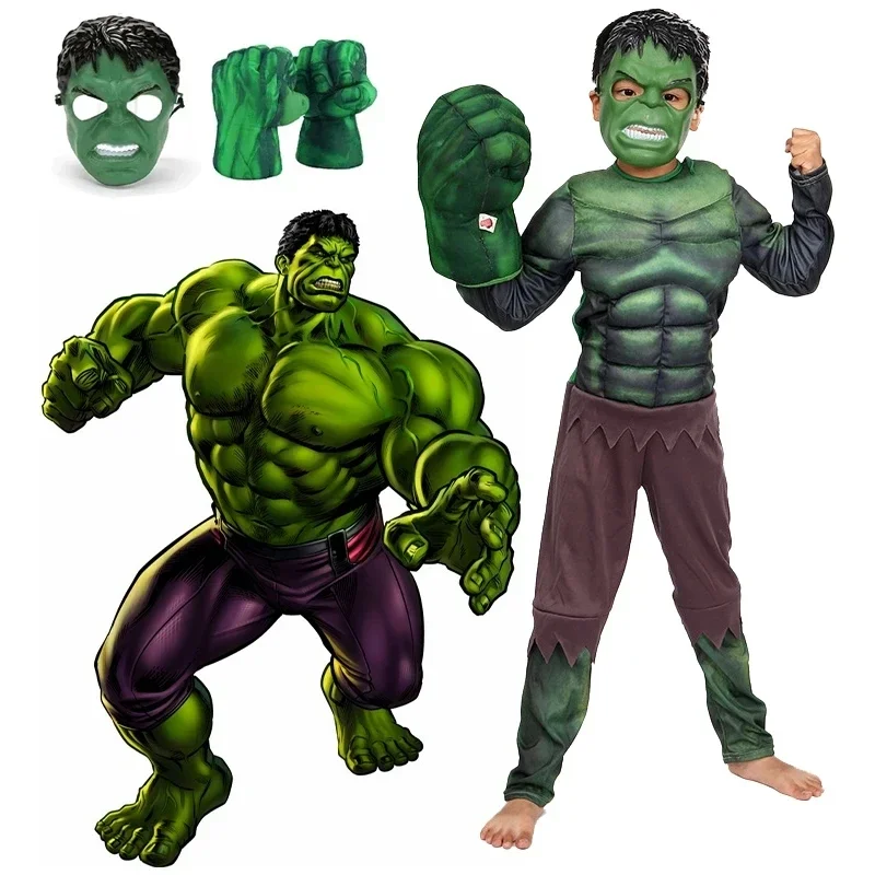 Child Hulk Muscle Costume Superhero Hulk Cosplay Muscle Costume Mask Fist Plush Gloves Child Boys Halloween Christmas Clothes cosplay costume