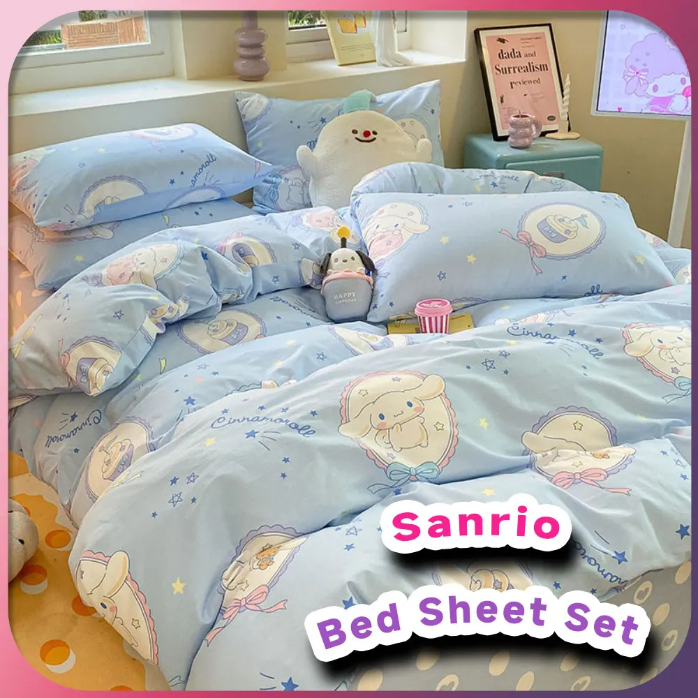 

Sanrio, Hello Kitty пододеяльник и постельное белье Kawaii My Melody Kuromi Cinnamoroll кровать в стиле аниме простыня натяжная простыня Набор наволочек