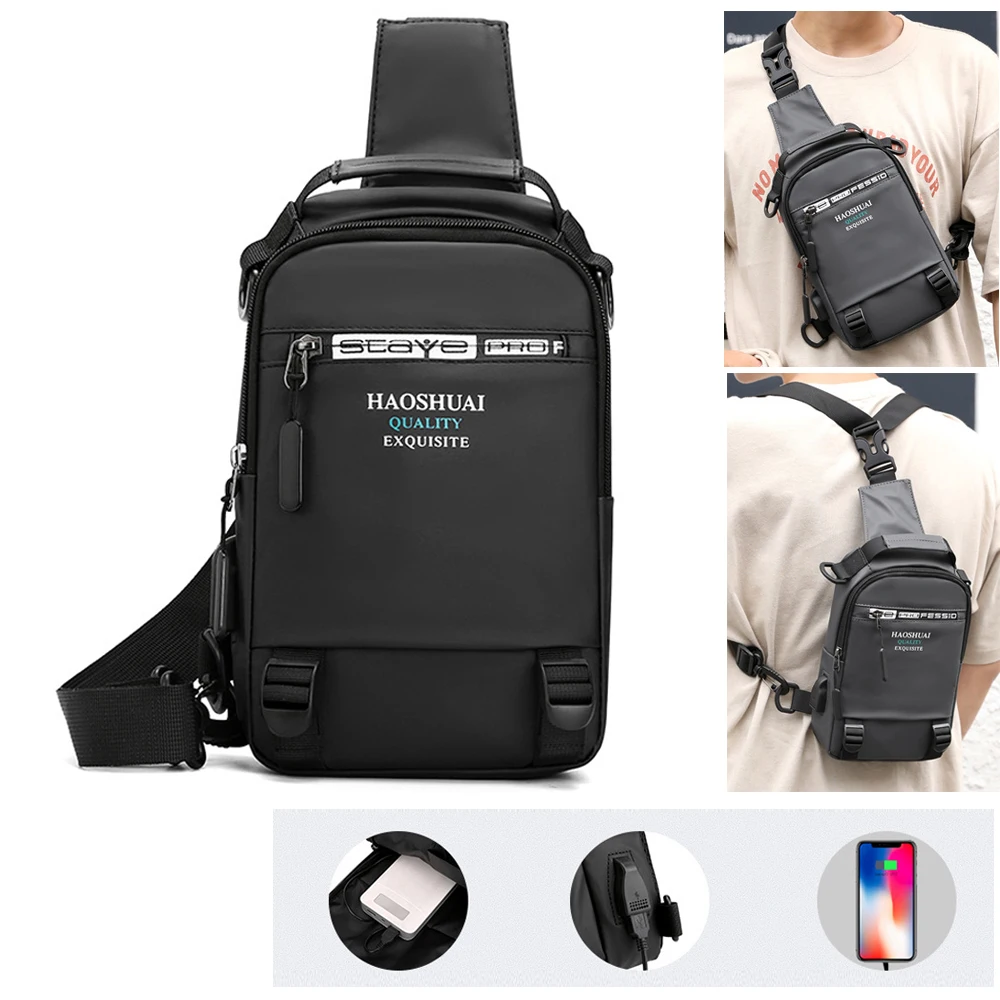 Mochila de nailon con puerto de carga USB para hombre, bolso cruzado militar, de pecho, mochila de día AliExpress