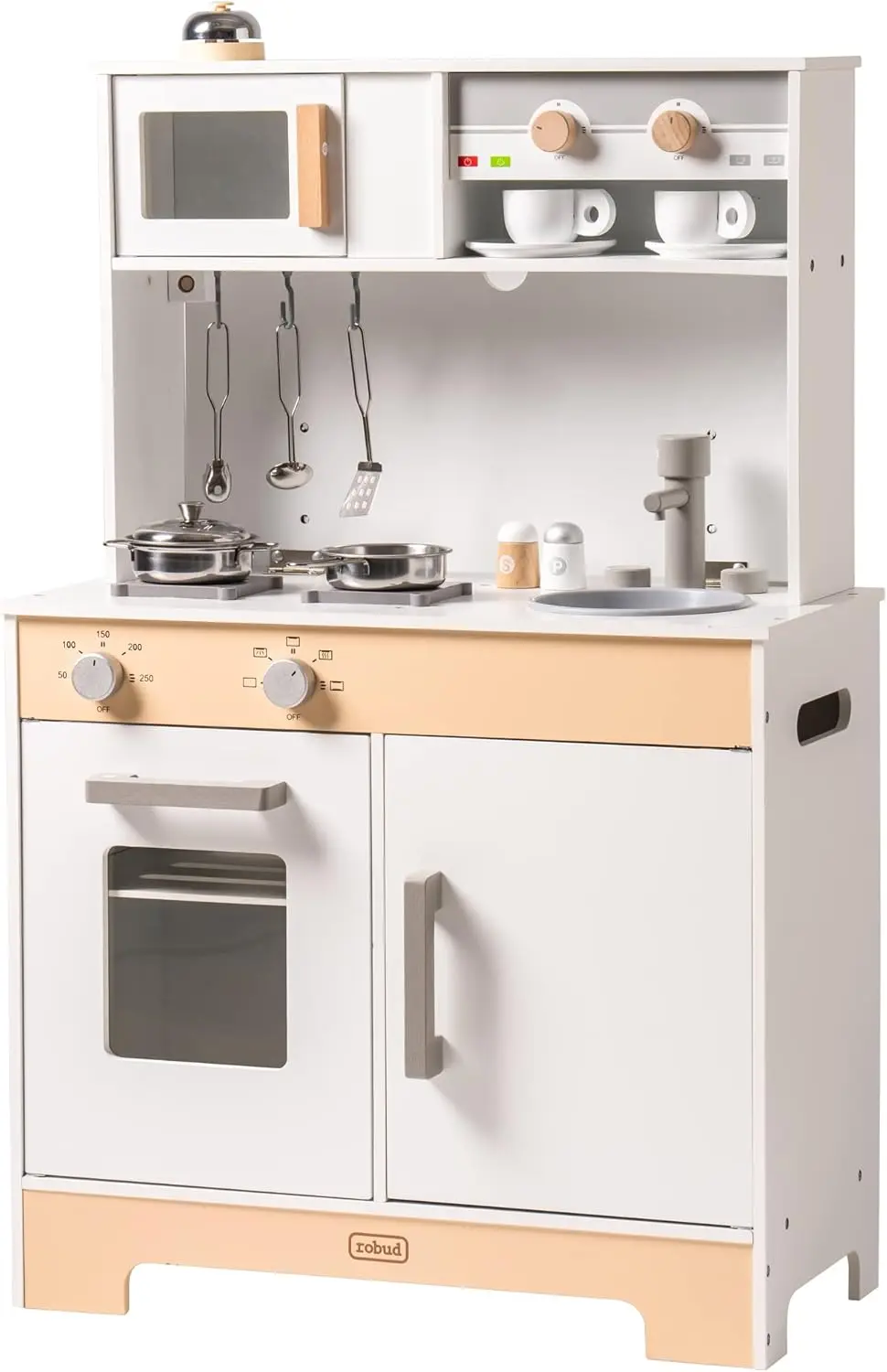 2 in 1 Play Kitchen for Kids Wooden Chef Pretend Play Kitchen Playset with Sounds Food Cookware Accessories Set for Boys Girl