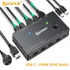 8K KVM HDMI Switch 2 Ports,KCEVE USB 3.0 KVM Switcher Box,Support 8K@60Hz 4K@120Hz for 2 Computers Share Mouse Keyboard Monitor 1