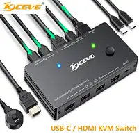 8K KVM HDMI Switch 2 Ports,KCEVE USB 3.0 KVM Switcher Box,Support 8K@60Hz 4K@120Hz for 2 Computers Share Mouse Keyboard Monitor 1