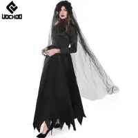 Black Ghost Bride Dress Witch Veil Halloween Cosplay Costume Women Demon Gown Suit Day of The Dead Robe Carnival Party Outfit 6
