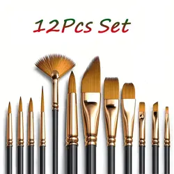 12-Piece Nylon Bristle Artist Brush Set for Watercolor, Oil, and Acrylic Painting (Black)