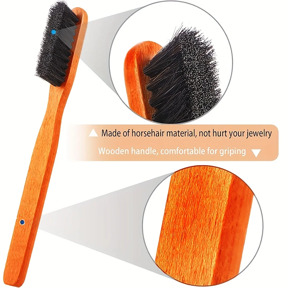 2pcs/set Horse Mane Detail Brush Kit, Silvery Care Kit for Detail Polishing, Jewelry Paint Surface, Silverware Cutle