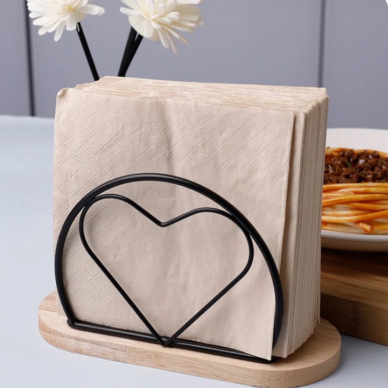 Nordic Iron Napkin Holder with Wood Base for Home and Hotel