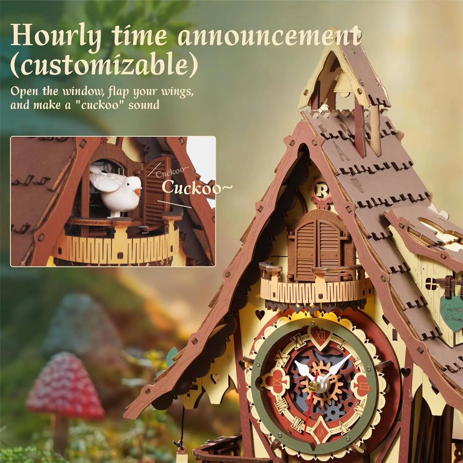 Robotime Rokr 3D Wooden Puzzle Cuckoo Clock Kit Black Forest Style with Working Bird DIY Clock Model Kit for Kids Adults Model 3