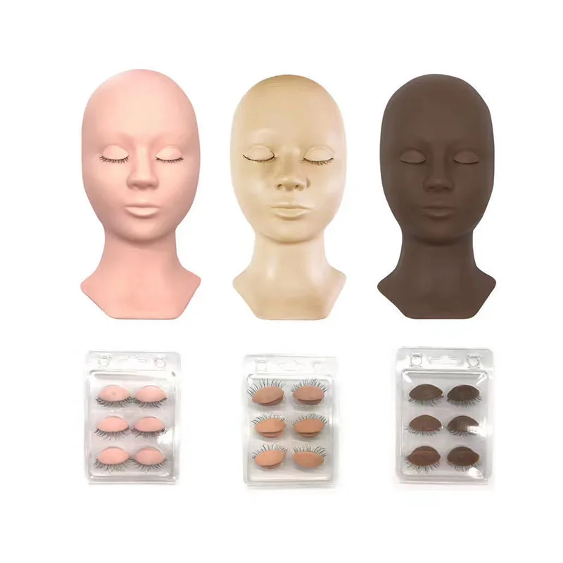 

3 PCS Rubber Practice Training Head Eyelash Extension Cosmetology Mannequin Doll Face Head For Eyelashes Makeup Practice Model