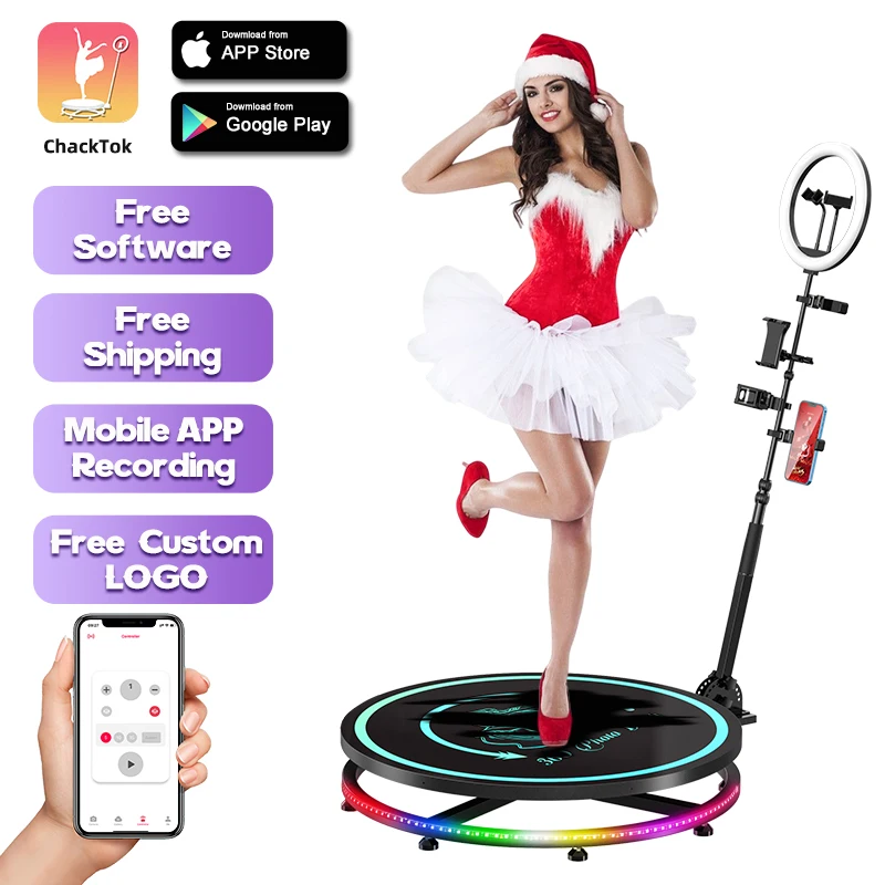 CHACKTOK 360 Photo Booth insta 360 Machine Camera APP Lights With Software Customization Automatic Spin Camera Booth