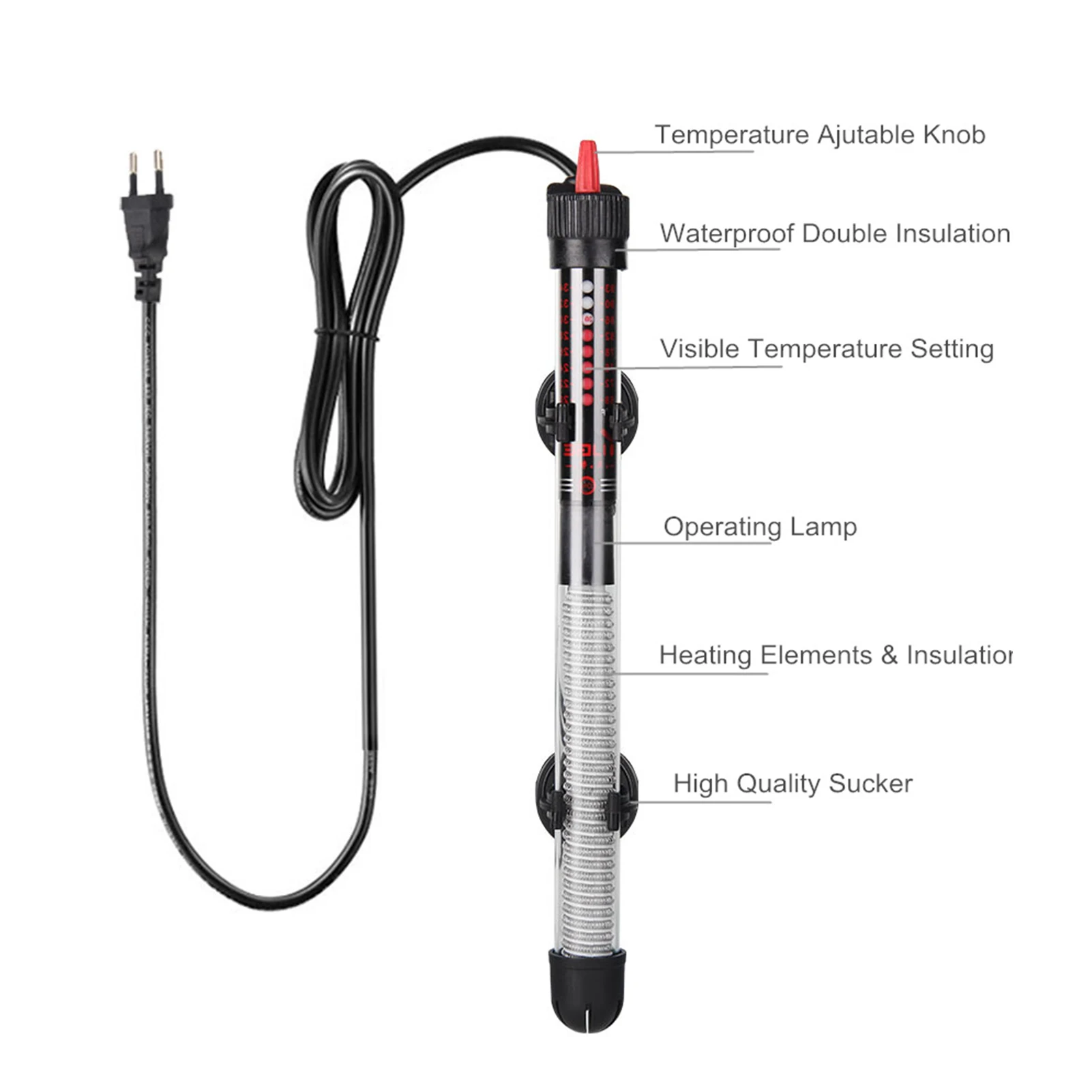 110v-220v Adjustable Temperature Thermostat Heater Rod 25W50W Submersible Aquarium Fish Tank Water Heat EU /US Plug