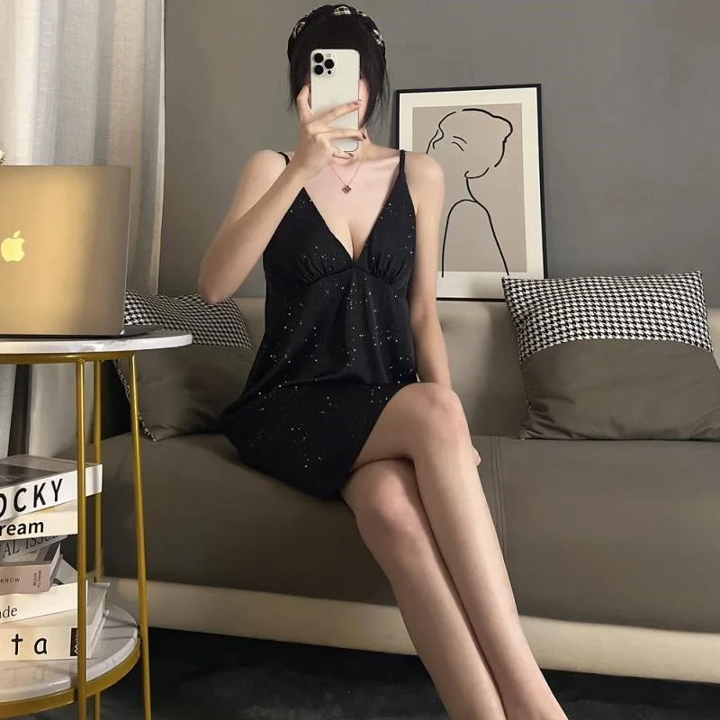 3XL 150kg Plus Size V-neck Suspender Nightgown Women Summer Homewear Sleeveless Mini Nightdress Lingerie Extra Large Sleepwear women nightgowns,women nightdresses,sleeping dress