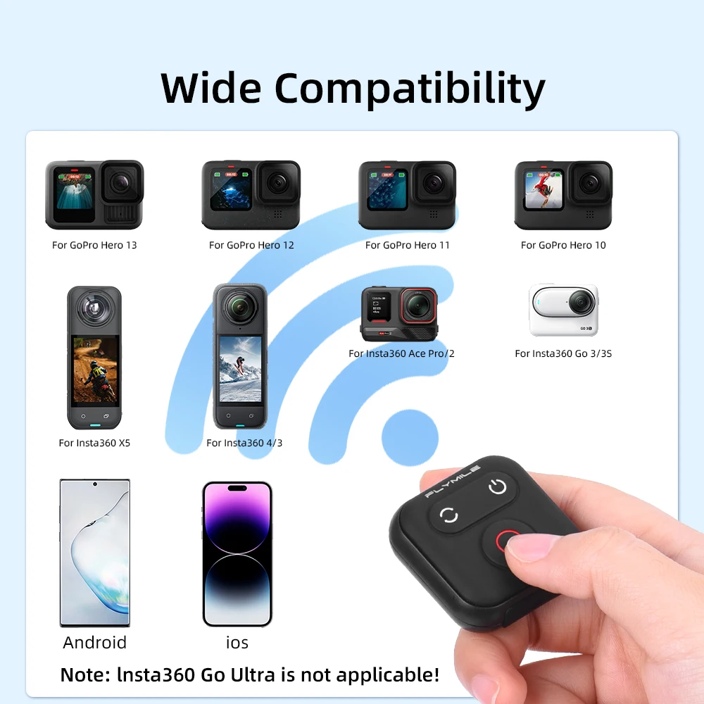 Insta360 X5/X4/Ace Pro 2/Ace Pro Ios 및 안드로이드 셔터 셀카 리모컨용 블루투스 리모컨