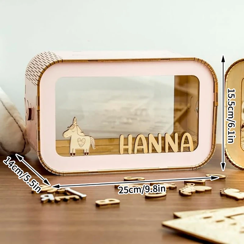 Wooden Kids' Piggy Bank-Personalized Cartoon Money Box, Home Bedroom Desk Decor