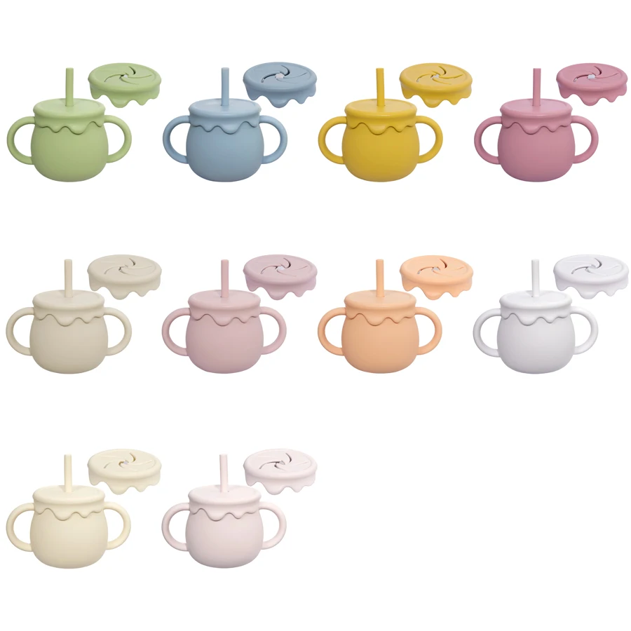Cartoon Cute Silicone Straw Cup Children's Drinking Cup Snack Cup 2-in-1 Food Storage Box with Handle Feeding Water Cup BPA Free - Image 5