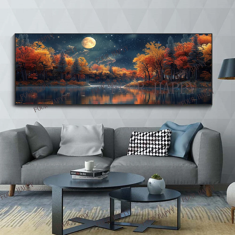 5D DIY Large Diamond Painting Cross Moon Trees Lake Reflection Landscape  Wall Art, Full Round Drill, Embroidery Home Decor - AliExpress, image size:1000x1000