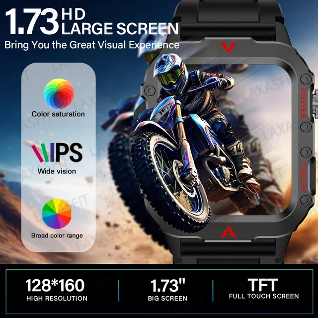 LAXASFIT 2024 Outdoor Military Men's Smart Watch Bluetooth Talk Sports Heart Rate Monitor Smart Watch Android IOS 2