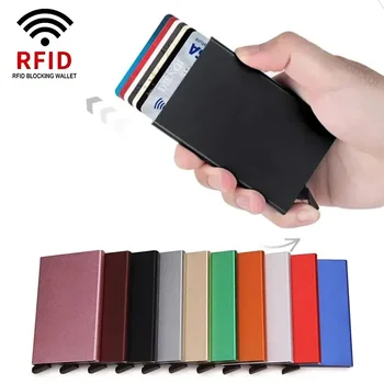 Small and Practical Pop Up Minimalist Smart Wallet Thin Slim RFID Credit Card Holder for Men Women Metal Purse Mini Wallets 1