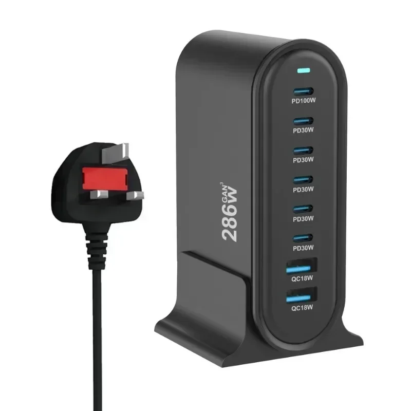 286W 데스크탑 GaN 충전기 8포트 USB 타입 C PD 충전기 고속 충전 3.0 USB 타입 C 100W PPS 고속 모바일 USB