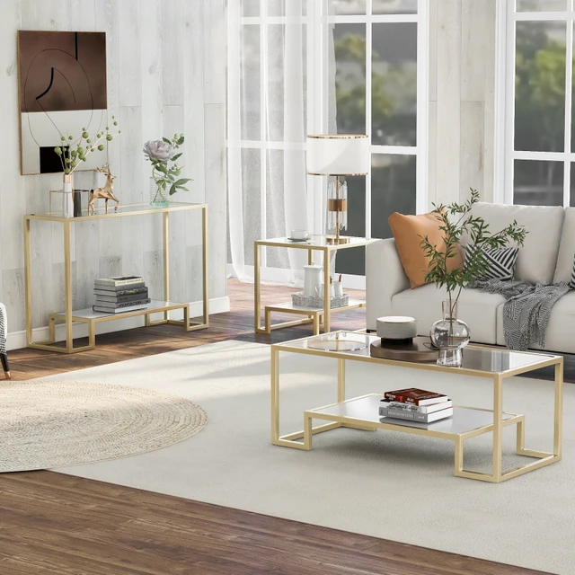 3 piece living room 2024 glass table set