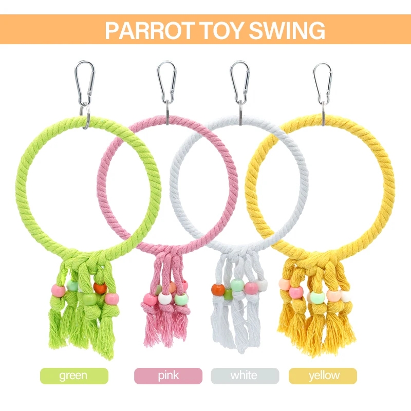 Pet Parrot Birds Cage Toy Parrot Cotton Rope Circle Ring Stand Chewing Bite Hanging Swing Climbing Play Toys 5