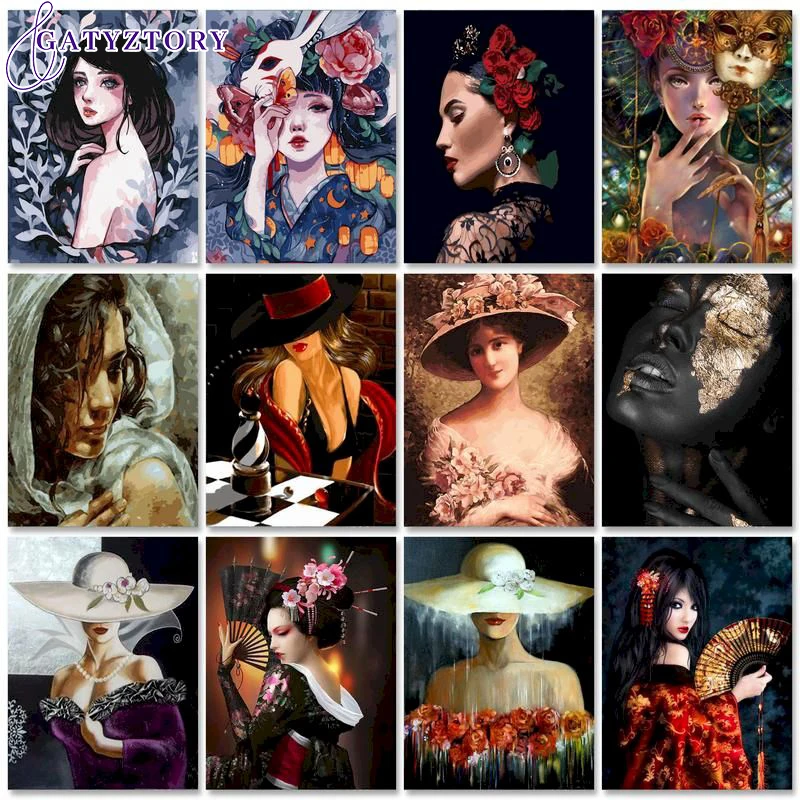 

GATYZTORY 60x75cm Paint By Numbers For Adult Figure DIY Oil Painting By Numbers On Canvas Women Frameless Number Painting